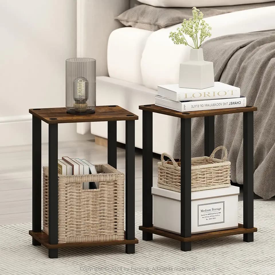 Furinno Simplistic Set of 2 Toolless 2-Tier Night Stand, Amber Pine