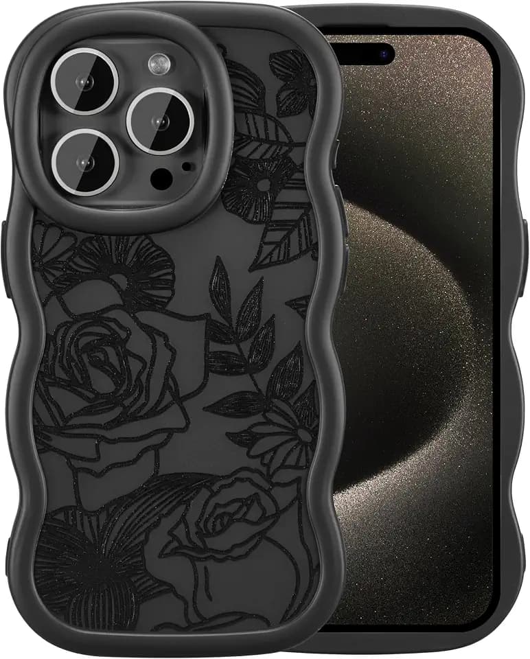 XIZYO for iPhone 15 Pro Max Wavy Floral Case, Matte Black