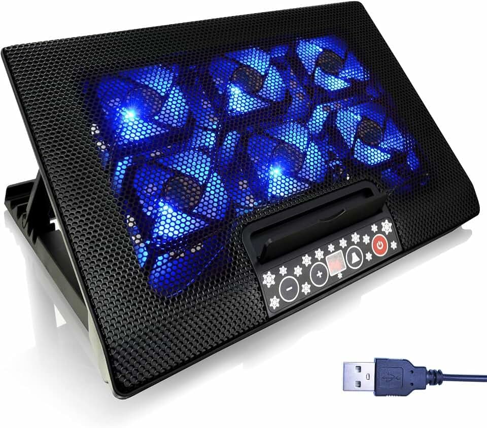 AABCOOLING NC77 - Laptop Lüfter Unterlage mit 6 Lüftern, einstellbare Neigung und Blaue LED, Laptop-Kühlpad, Laptop Ständer, Auflage für Laptops bis 17 Zoll und PS4 PRO/Xbox Konsolen, Notebook Kühler