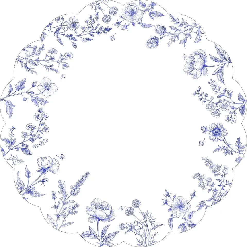 50 Pcs Blue Floral Paper Place Mats, Butterfly Disposable Place Mats, 13.5 inch Scalloped Disposable Placemats Round Placemats for Table Paper Decoration for Birthday Wedding Banquet Party