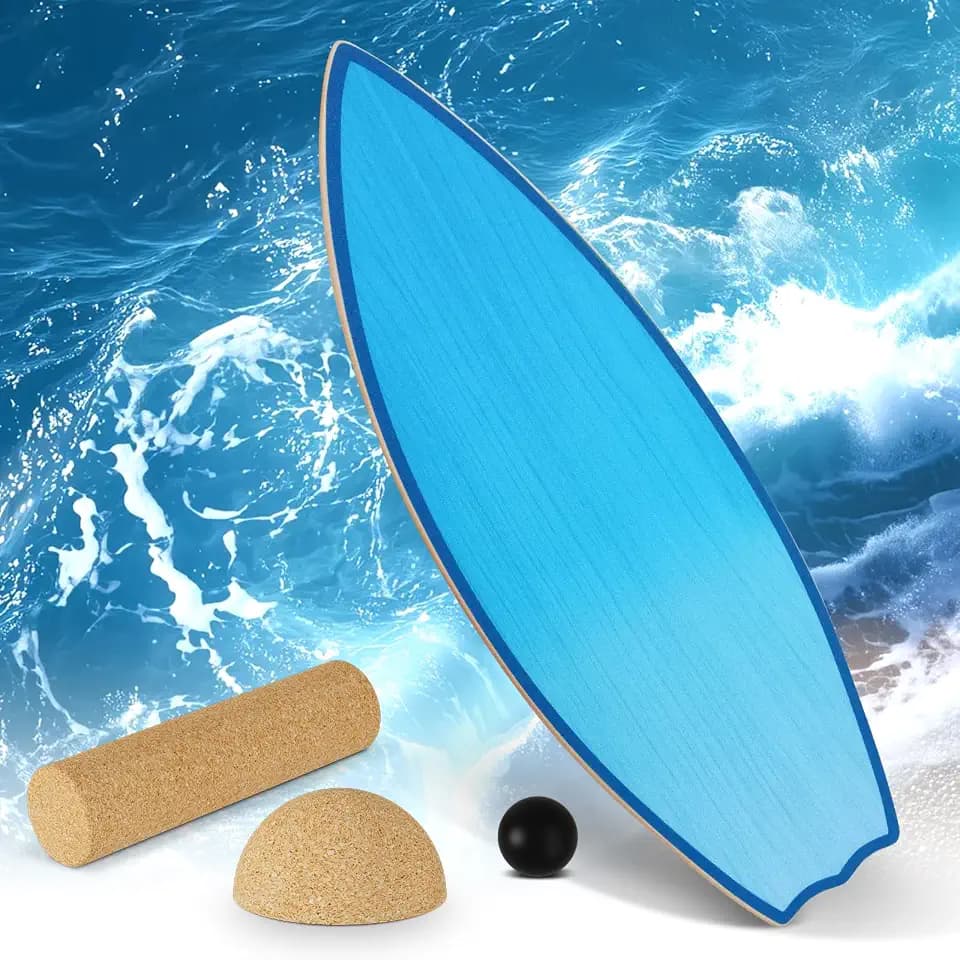 Vicye Balance Board Erwachsene & Surfing Balance Board Set – Holz Balanceboard mit Korkrolle, Halbkugel & Gummiball – Balance Trainer für Surfen, Snowboard, Skateboard – Rutschfeste Oberfläche