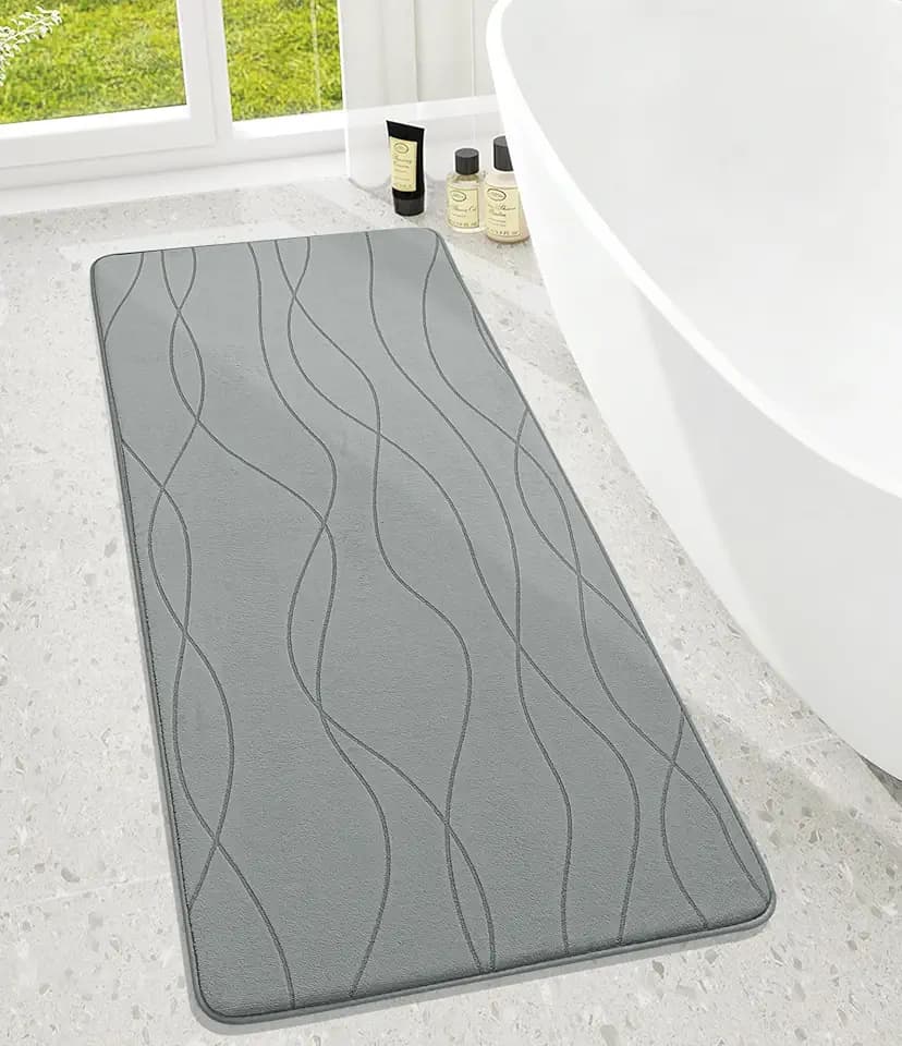 chakme Badezimmerteppich, 60x150cm Grau Badematte rutschfest