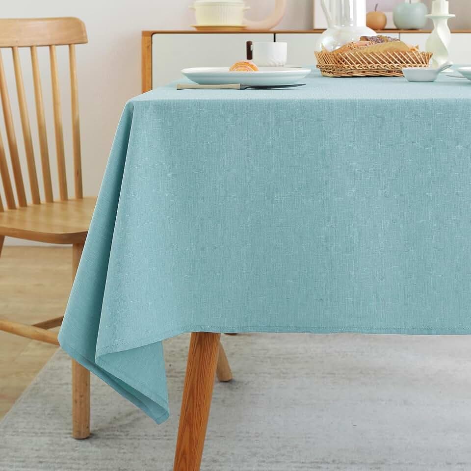 Laolitou Table Cloth Rectangle Linen Waterproof Textured Blue Tablecloth, Washable Wrinkle Free Spill Proof Fabric Tablecloths for Dining Table Farmhouse Kitchen Holiday, 60x104 Inch