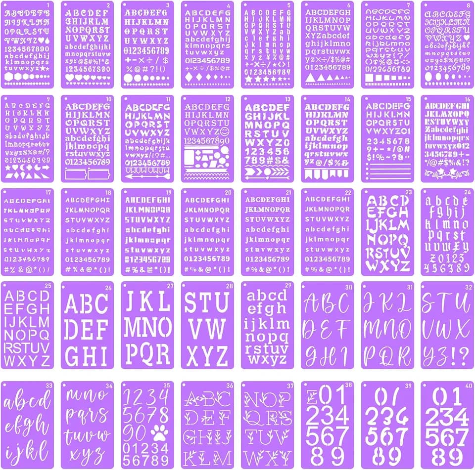 UCEC 40 PCS Letter Stencils for Painting, 6 Sizes 0.3-1.45 Inch for Crafts
