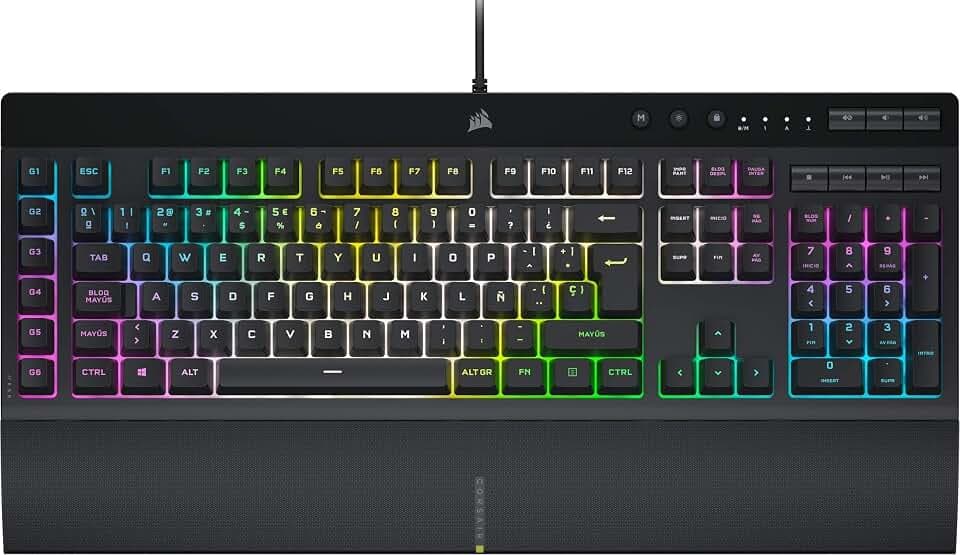 Corsair K55 RGB PRO XT - Dynamic Per-Key RGB Backlighting - QWERTY US Layout, Six Macro Keys with Elgato Stream Deck Software Integration - IP42 Dust and Spill-Resistant - Black