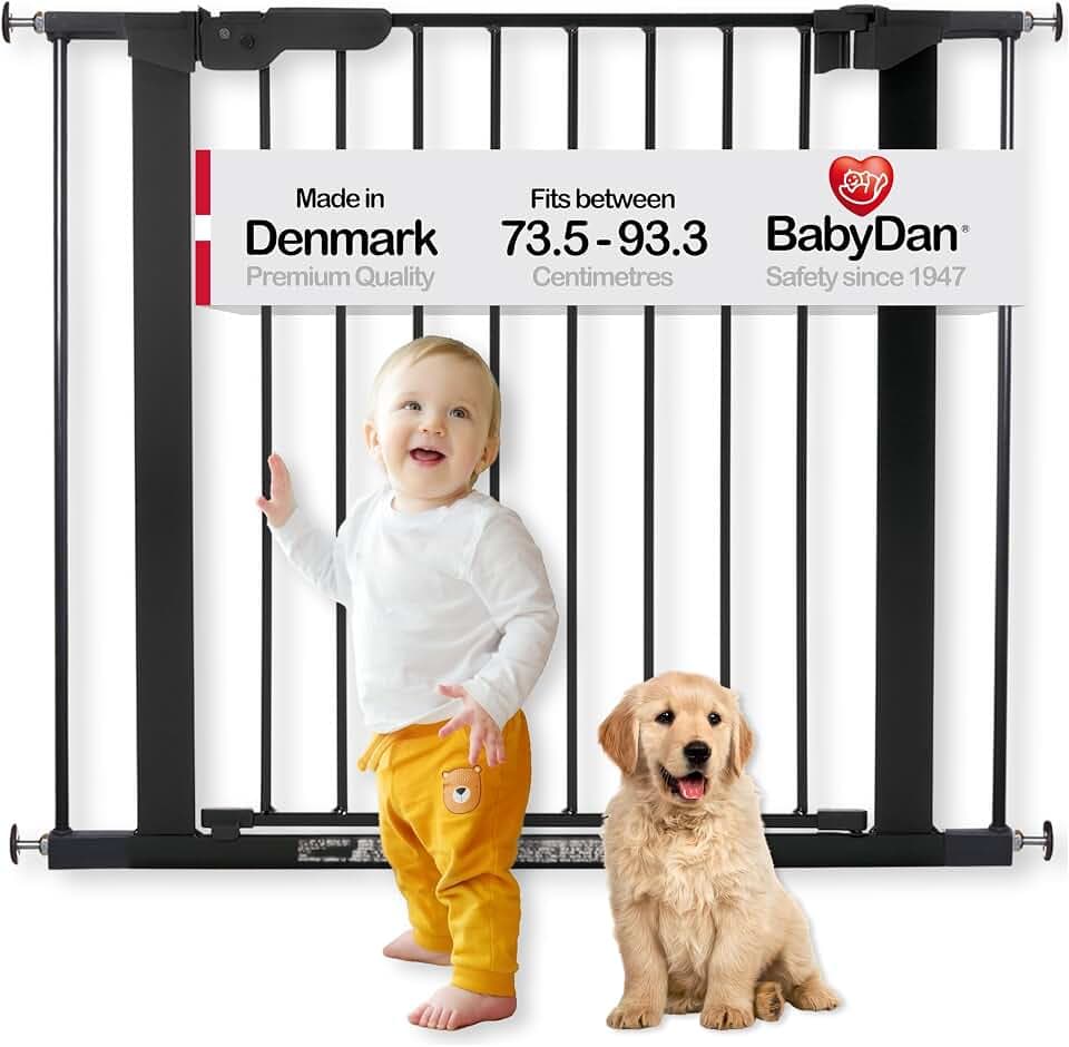 BabyDan Premier, Ohne bohren Treppenschutzgitter, 73,5-93,3 cm, Babygitter,Sicherheitsgitter, Metall, Schwarz, Hergestellt in Dänemark - (Haustiergitter,Hundegitter)