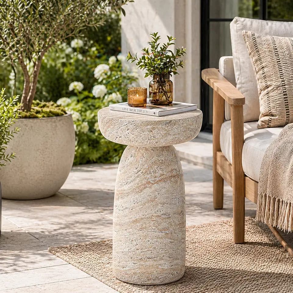 Outdoor Side Table Pedestal, 24" Modern Geometric Accent Coffee Table