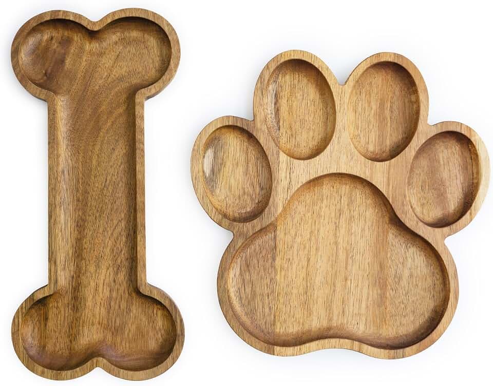 Cute Wooden Serving Tray – Handcrafted Acacia Decorative Paw Bone Platter for Pets & Human, Food-Safe Snack Board with Unique Wood Grain, Cute Pawprint Gift for Dog Lovers, Parties & Home Decor