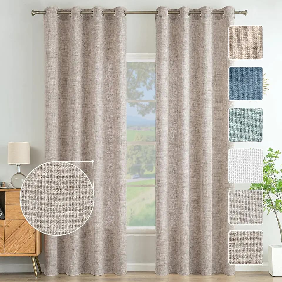 MIULEE Vorhänge Gardinen Ösenvorhang Leinenoptik 2er Set Khaki 140x215cm