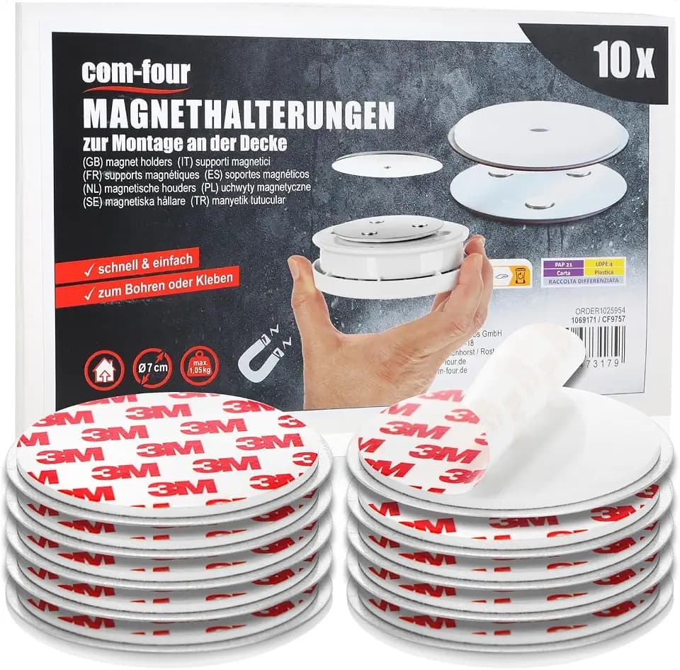 com-four® 10x Magnethalterung für Sicherheitsmelder - Kleben oder Bohren