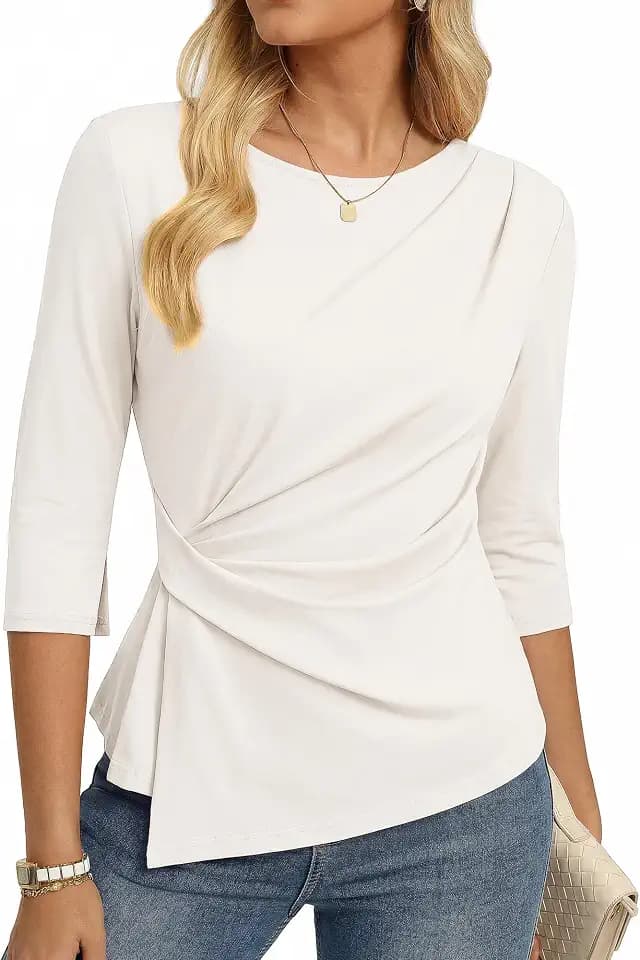 GRACE KARIN Damen 3/4 Ärmel T-Shirt Elegante Oberteile Herbst Wickelbluse