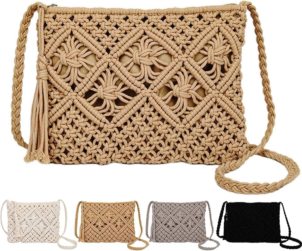 Peicees Crochet Summer Purse for Women Crossbody Woven Bag, Small