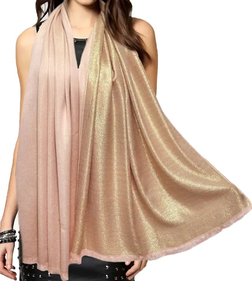 Funken Metallic Pashmina Schals und Stola für Damen, Lange Party Tücher Einheitliche Farbe Zwei Töne
