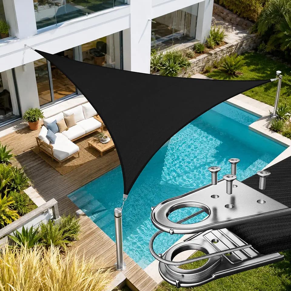 Amgo 16' x 16' x 16' Black Triangle Super Ring Sun Shade Sail Order to Make UPF50+ AGSRT Canopy Awning Shades for Patio, 98% UV Blockage, Commercial Standard Heavy Duty - 260 GSM (We Customize)