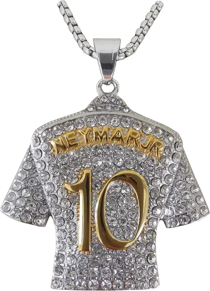 Silver-plated #10 Soccer Jersey Number 10 Necklace | No.10 Football Star Necklace Chain | Brazil 10 Jersey Hip Hop Pendant for Men Women 24‘’