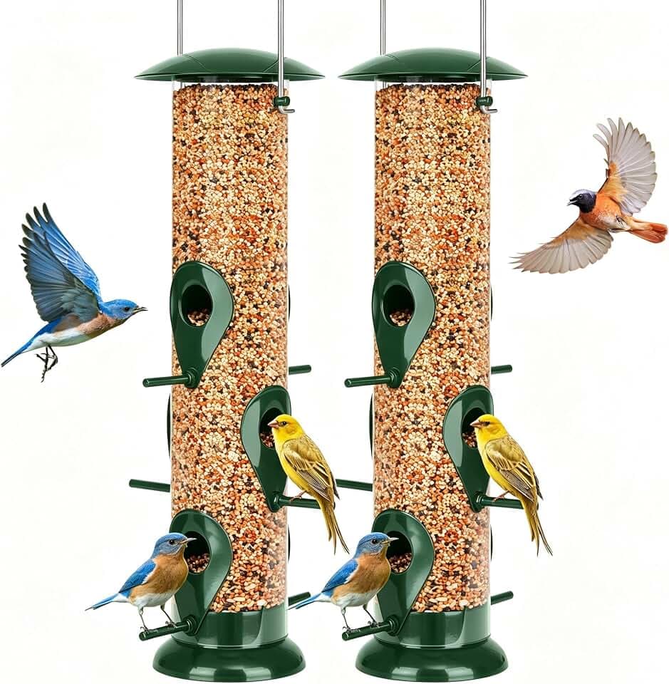 FEED GARDEN Tube Bird Feeders for Outdoors, 13’’ 6 Ports, Metal Lid & Base