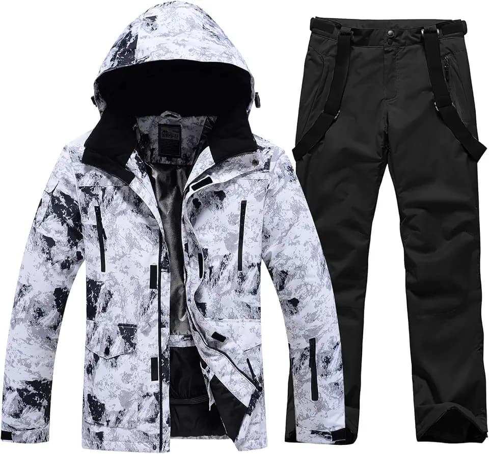 ALSOGO Skianzüge Für Herren 2-teiliger Snowboard Sets Wasserdicht Winddicht Winter Warme Ski Jacke und Hosen Set Zum Skifahren Snowboarden Klettern