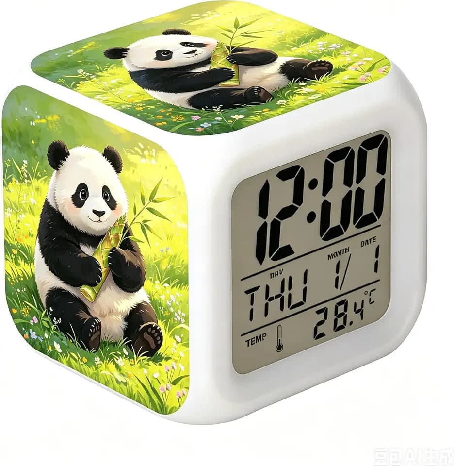 MINZEN LED Alarm Clock Cartoon Panda Desk Table Glowing Electronic Colorful Digital Clock for Girl Boy Kids Children Bedroom Toy Birthday Present Gift