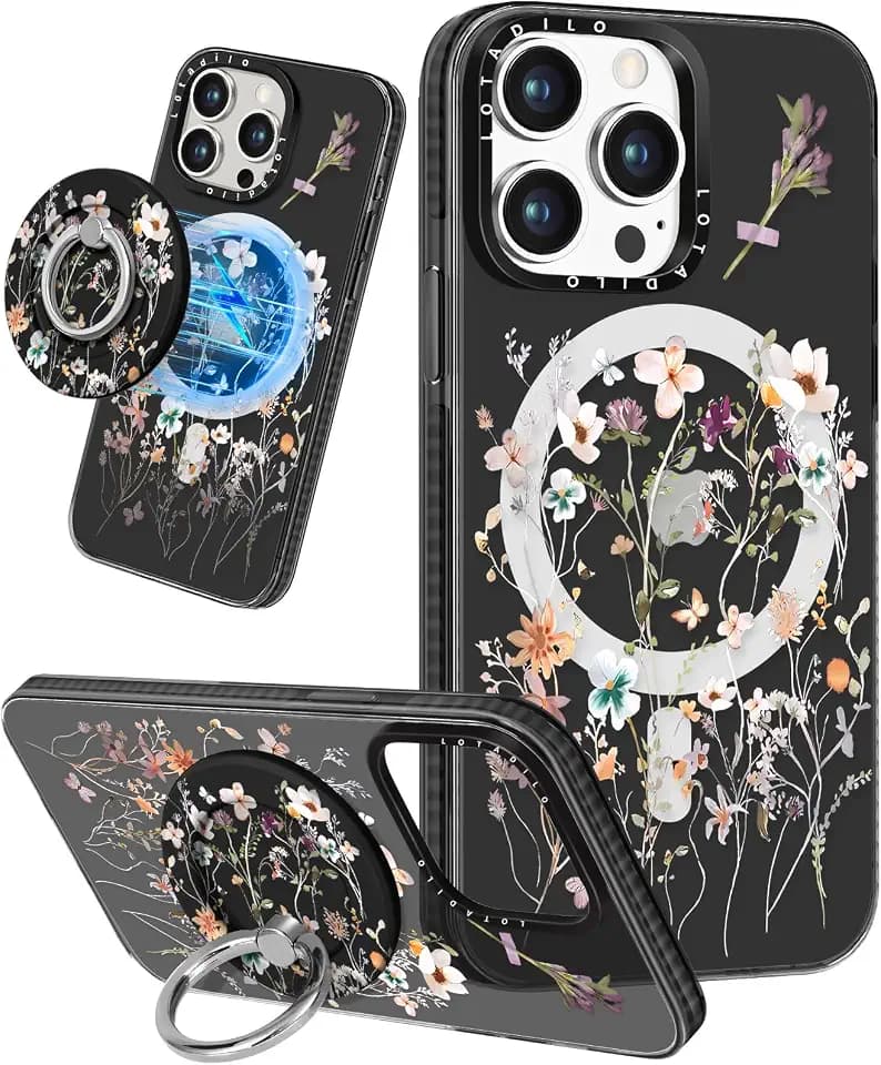 Lotadilo for iPhone 15 Pro Case with Stand, Floral Flower