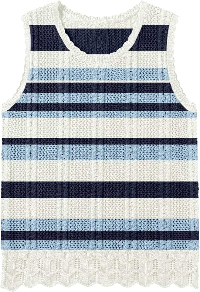 LOMON Womens Crochet Tops Sleeveless Sweater Vest Crew Neck Hollow Out Knit Tank Tops Dressy Casual
