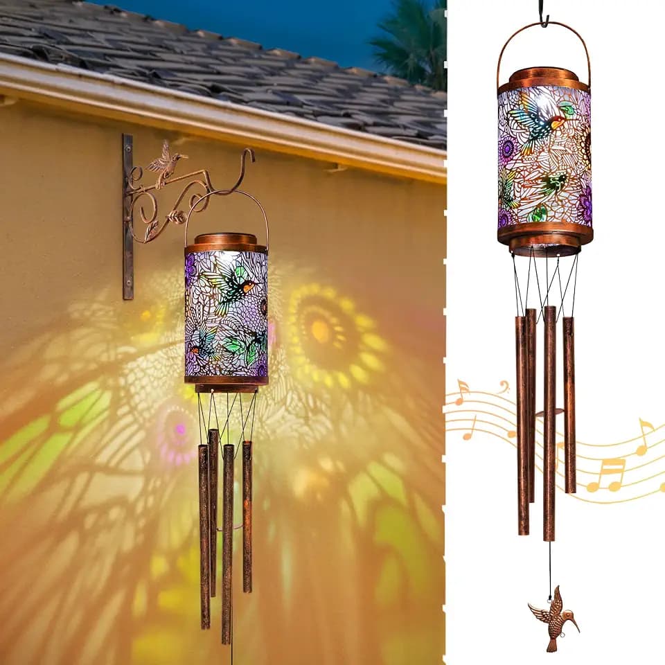 Hummingbird Solar Wind Chimes for Outside, Garden Gifts for Women,Solar Lantern Outdoor Waterproof Lights for Balcony, Porch, Backyard, Birthday Gifts for Mom Grandma Wife (1Pack)
