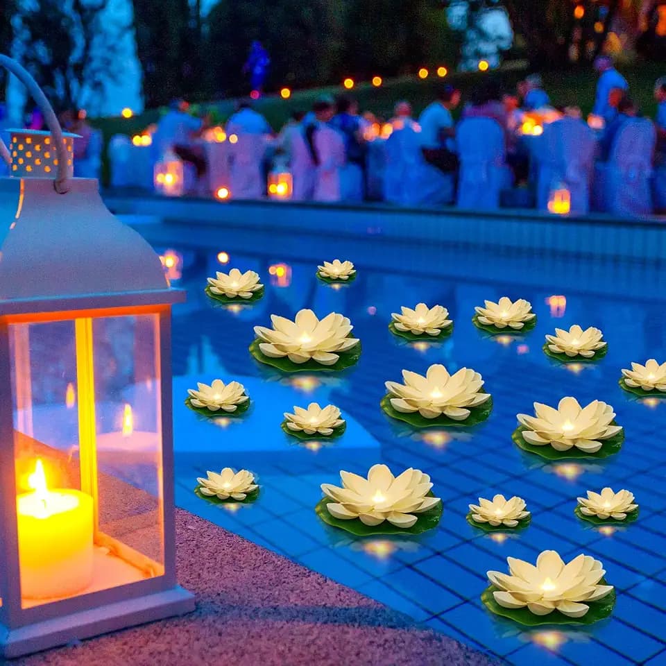 Liliful 36 Pcs Diwali Floating Lotus Lights, 3.94, 5.91 Inch, White