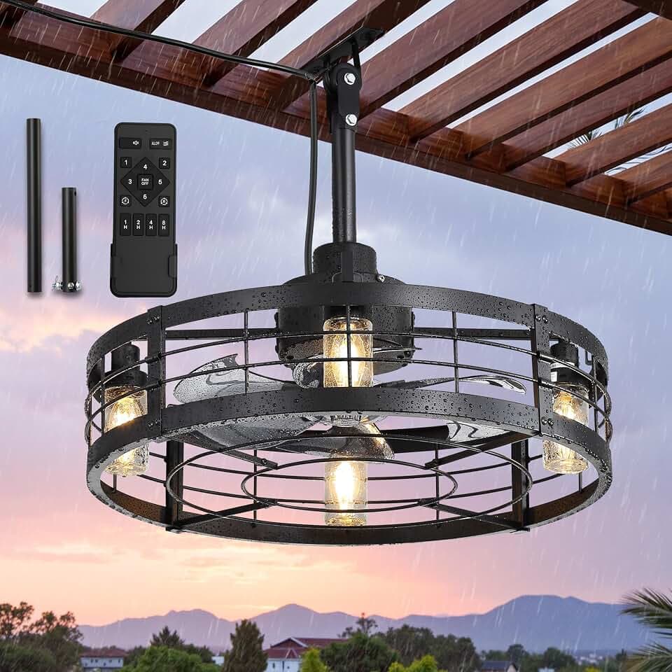 LEDIARY 22" Outdoor Ceiling Fans with Light,IP65 Waterproof Gazebo Fan