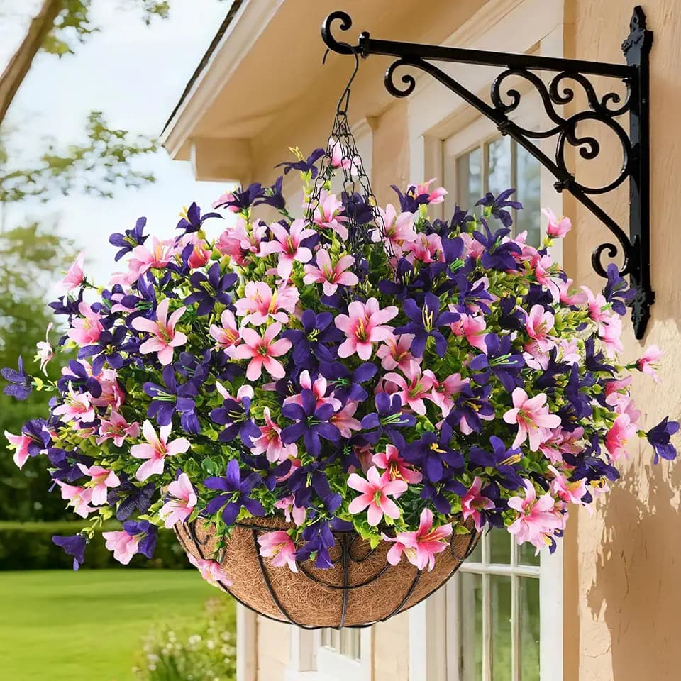INQCMY Artificial Hanging Flowers for Outdoors, 5 Bundles UV Resistant Artificial Hanging Baskets,All Weather Fake Flowers for Patio, Porch, Yard, Window Box,Home for Spring Summer Decoration.