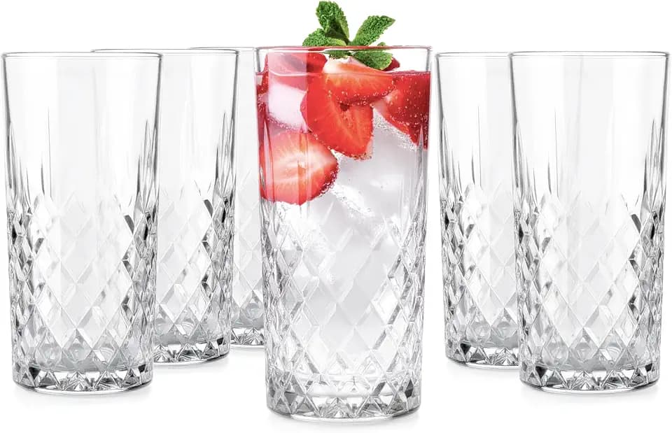 Glasmark Krosno Wassergläser Gläser Trinkgläser Set Longdrink Cocktail Gin Wasser Longdrinkgläser Cocktailgläser, Spülmaschinenfest Transparent Mit Kristall Effekt 6 x 300ml, Hohe
