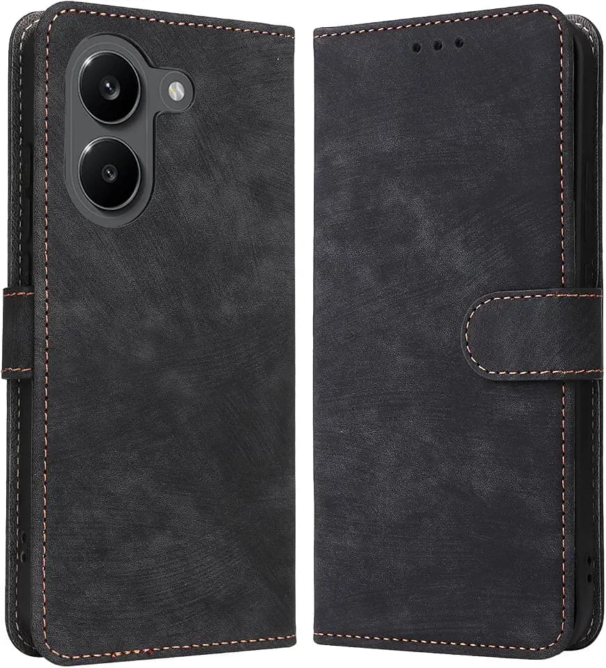 GOGME Leder Wallet Hülle für Xiaomi Poco X8 Pro, Schutzhülle mit Kartenfächern, Stoßfester Handyhülle und RFID-Schutz - Schwarz