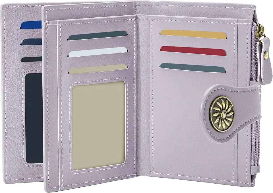 Tipmile Small Wallets Woman Leather 2 ID Windows Bifold RFID Blocking Credit Card Holder Wallet with Zipper Coin Pocket