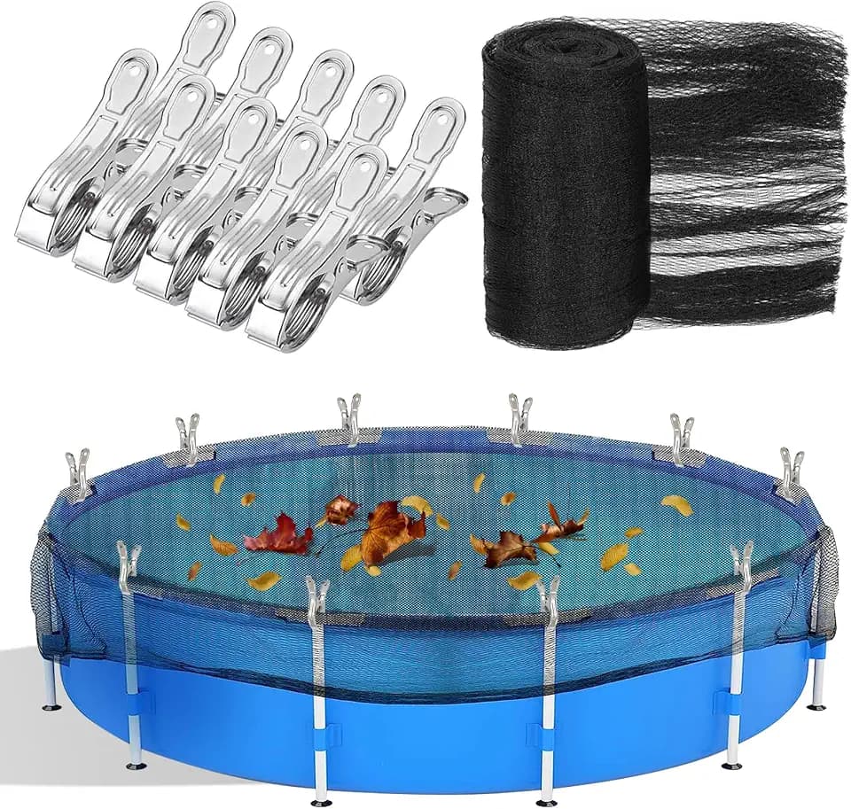 12 Feet Round Leaf Net Cover for Above Ground Pool, 12ft Winter Cover Mesh Cover with 10 Pcs Large Metal Clips，Pool Safety Net Fits 12FT Above Ground Pools, Keeps Leaves Out of Your Pool （Black）