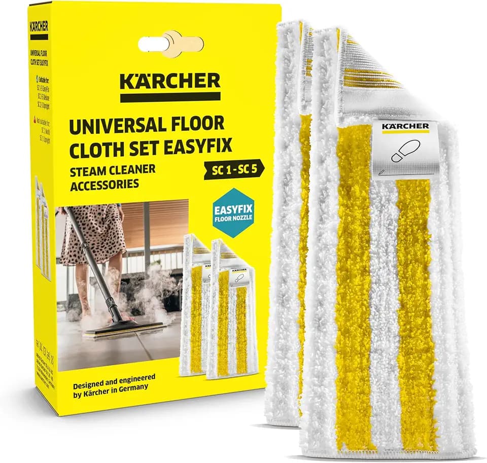 KÄRCHER Universal Bodentuchset EasyFix, 2 saugstarke Bodentücher aus hochwertiger Feinstfaser, einfaches Fixieren Dank Klettsystem. Original-Zubehör für die Bodendüse EasyFix Dampfreiniger