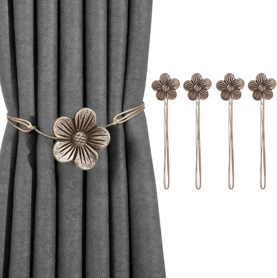 Woobroo 4er Set Magnetische Vorhanghalter - Vintage Blumen Raffhalter