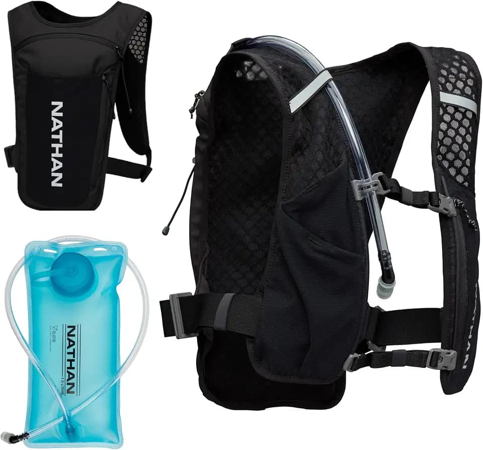 Nathan QuickStart Hydration Pack Vest with Bladder or flasks, Storage Pockets, Breathable Moisture-Wicking Fabric, Adjustable Straps for Running, Hiking, Walking, Marathons, Obstacle Races