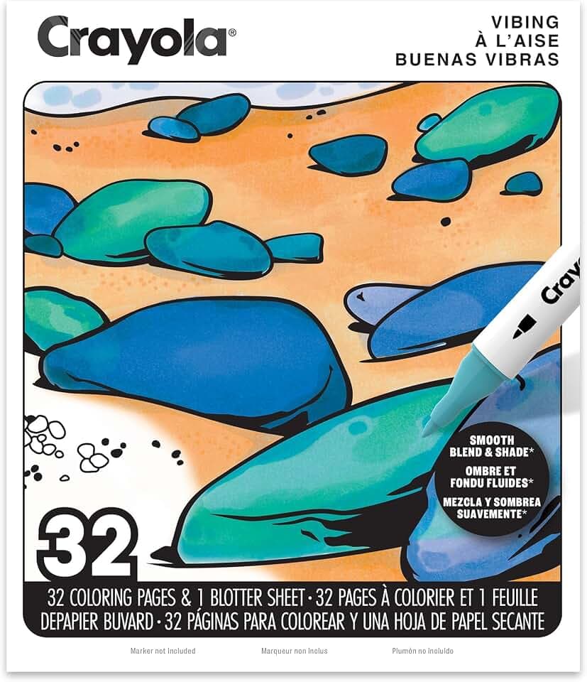 Crayola Vibing Adult Coloring Book 32pgs, Premium Paper with Blotter