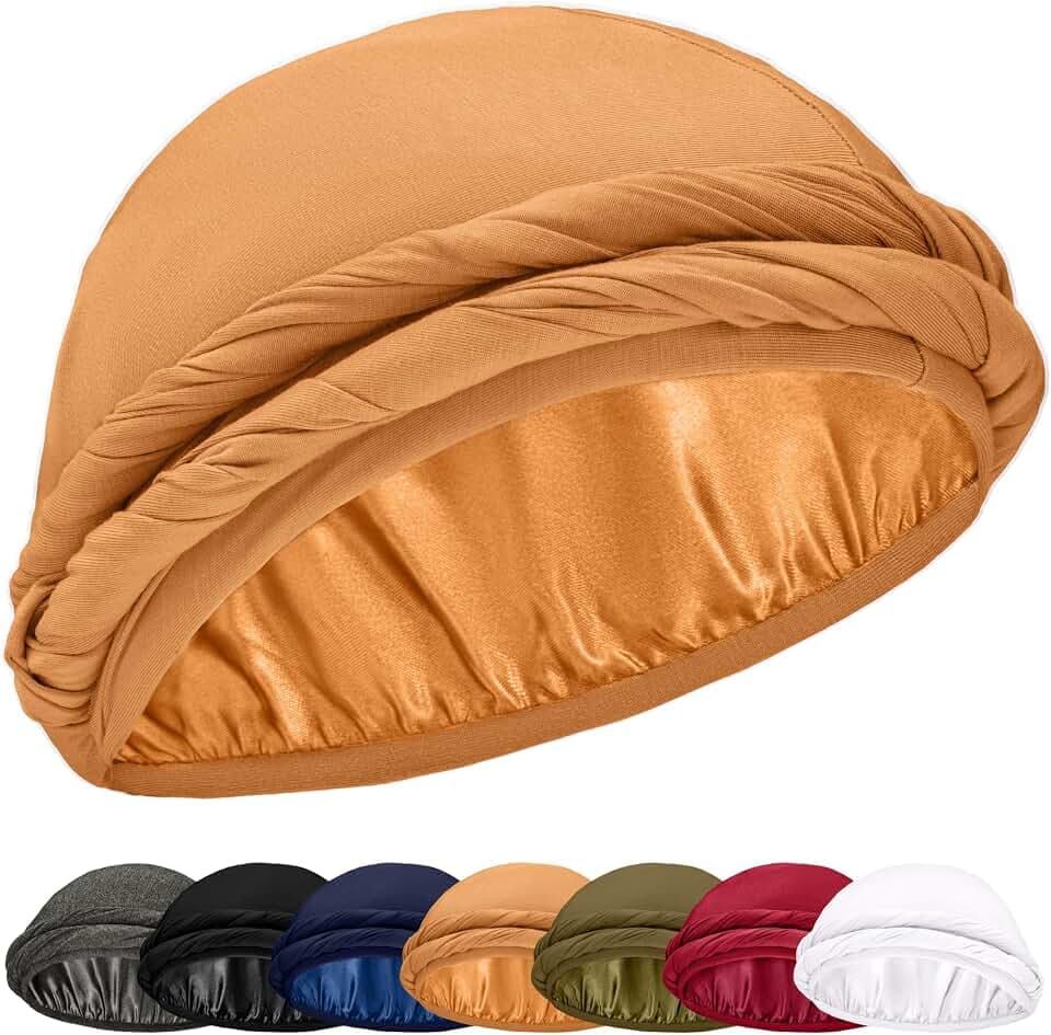 Silk Satin Lined Halo Turban Head Wrap Pre-Tied Skull Cap for Men and Women Sleeping Bonnet Hair Cover Chemo Hair Loss Hat