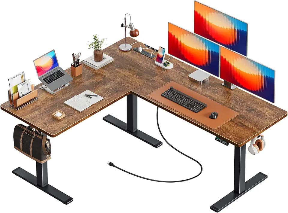 Huuger 63 x 55 Inch L Shaped Standing Desk with Power Outlets