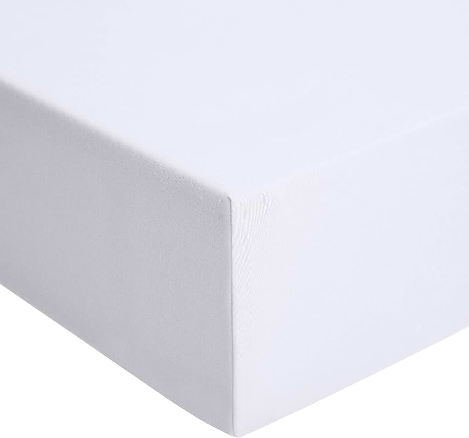 Amazon Basics Jersey Spannbettlaken, 100% Baumwolle, Spannbetttuch - Matratzenhöhe bis 30 cm, 200 x 200 cm, Weiß