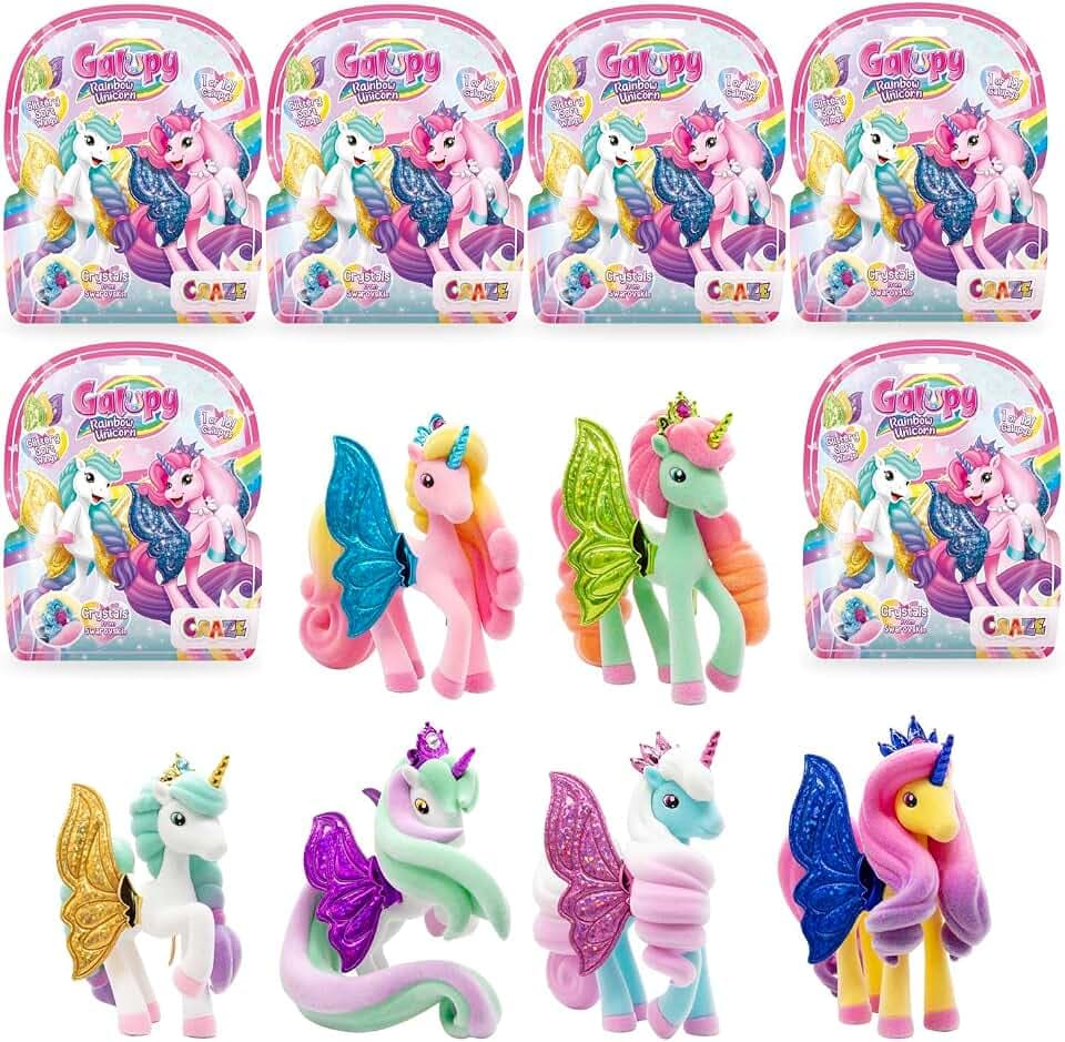 GALUPY Rainbow Unicorn 6er Pack - Einhorn Spielzeug zu Sammeln, Einhorn Figuren mit Glitzerflügeln & Swarovski Kristal - mädchen Geschenke