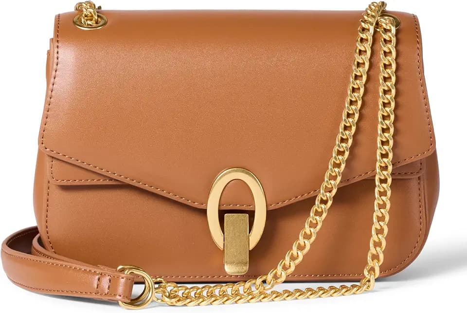 Amazon Essentials Women's Faux Leather Chain Shoulder Bag with Adjustable Strap, Metal Hardware and Lock