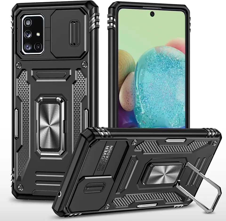 Kameraschutz Hülle kompatibel mit Samsung Galaxy A71 5G (Nicht kompatibel mit Galaxy A71 4G),Schutzhülle Standard Stoßfest Cover 360 Metall Ring Halter Handy Hüllen Case,Schwarz