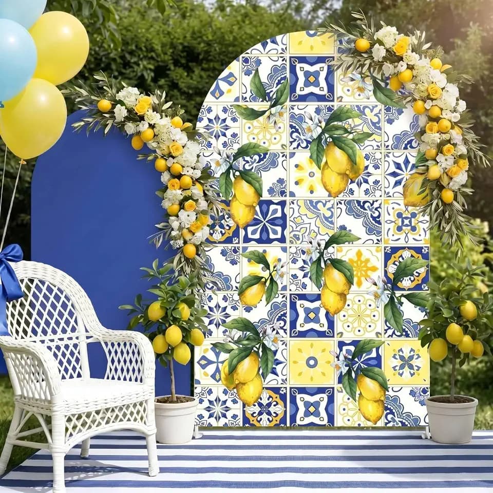 Leinuosen Set of 2 Lemon Arch Backdrop for Amalfi Last Toast on The Coast