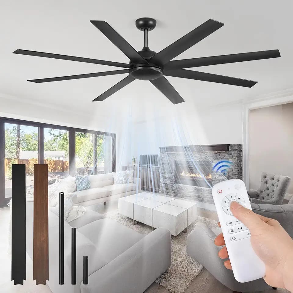 Fanbulous 72 Inch Black Ceiling Fan no Light with Remote, Large, 8 Blades