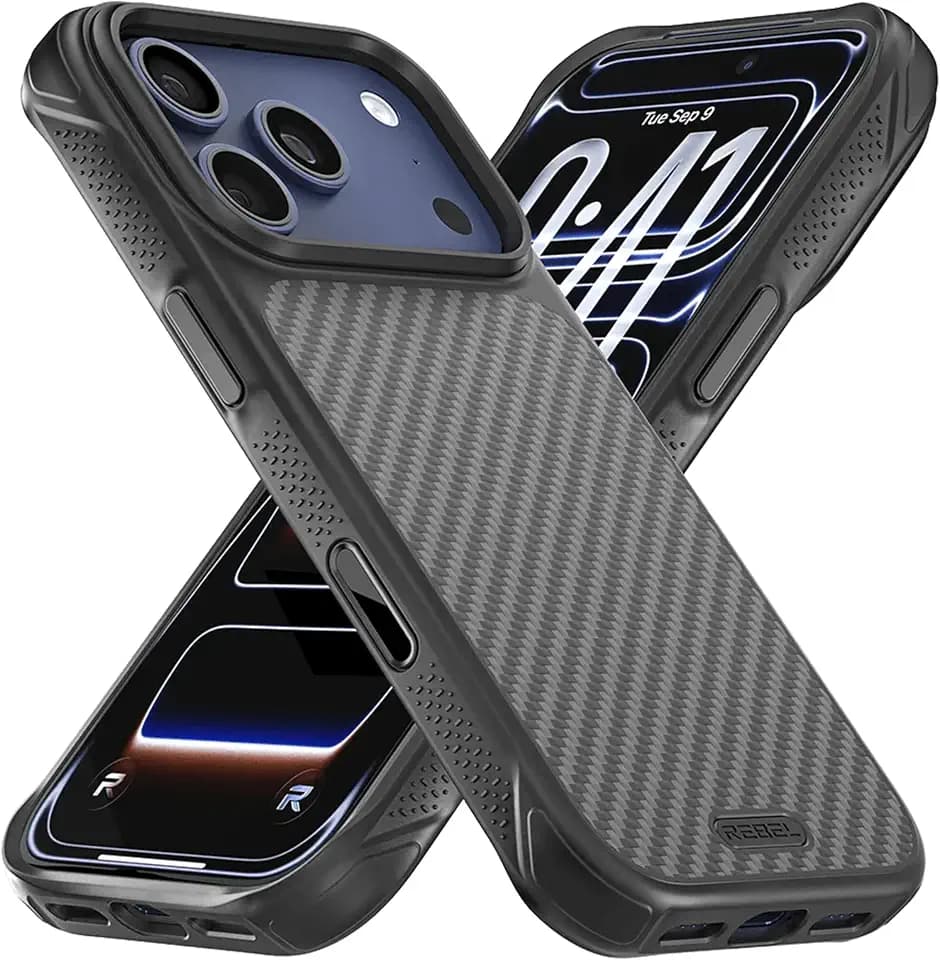 REBEL Case for iPhone 17 Pro [GEN7 Aramid Fiber] Strong MagSafe Compatible, Grippy Sides, Shockproof Corners, Metal Lens + Buttons, Upgraded Protective Design, 6.3 Inch Phone 2025 (Black)