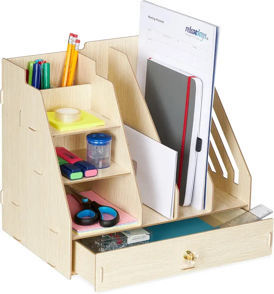 Relaxdays Schreibtisch-Organizer MDF, hellbraun
