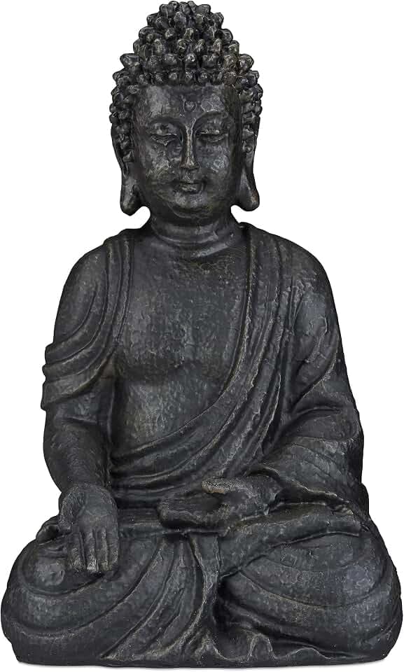 Relaxdays Buddha Figur sitzend, 40cm hoch, Feng Shui Deko, wetterfest & frostsicher, große Garten Dekofigur, Farbauswahl