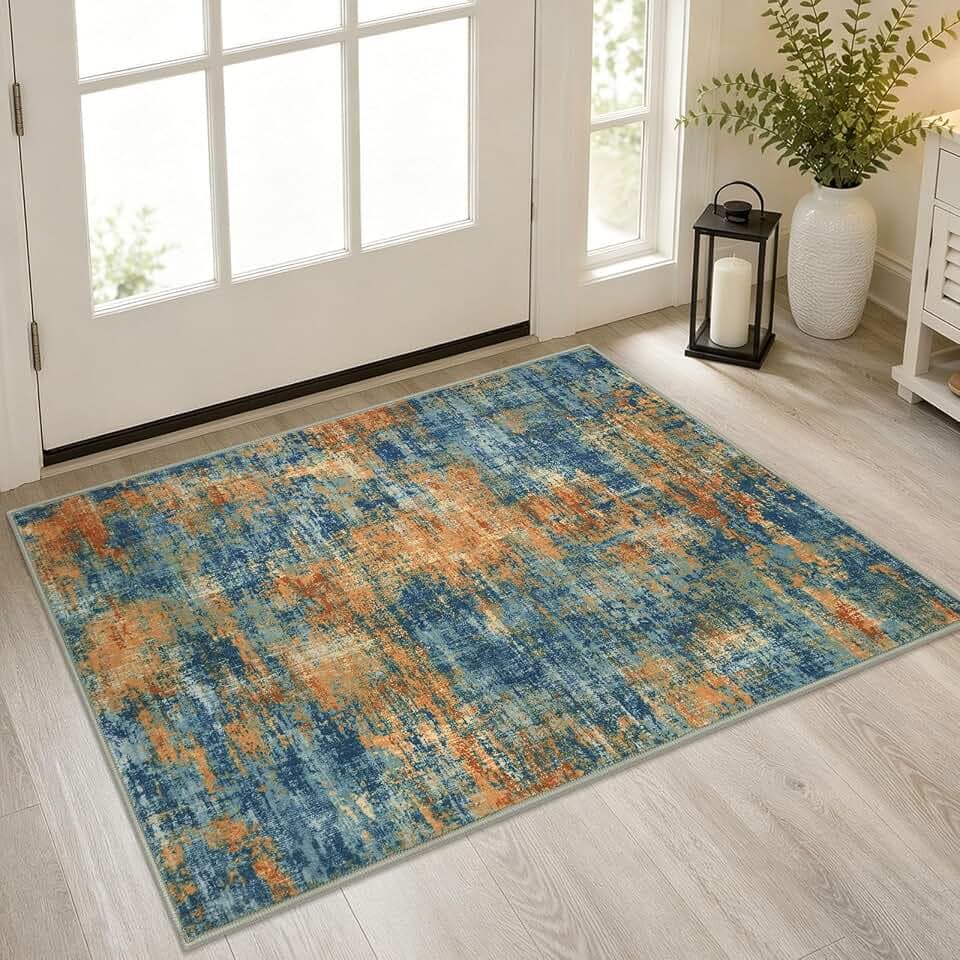 Lansny Abstract Washable Entryway Rug 2x3 Area Rug Small Non Slip Door Mat
