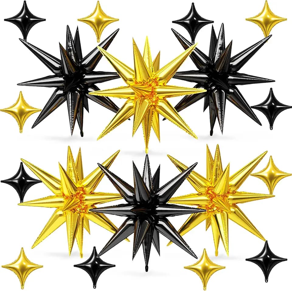 Black Gold Star Balloons, 18 Pcs Star Foil for Graduation New Year Birthday