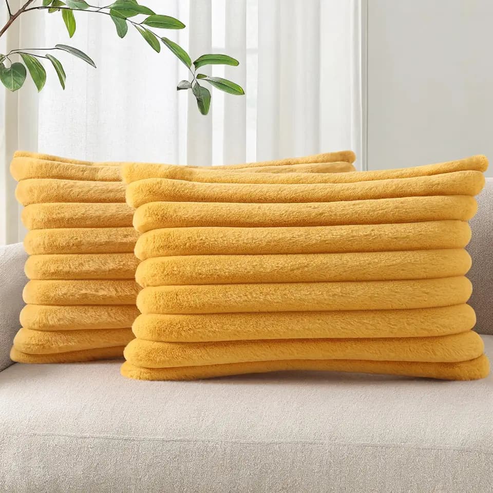 Pallene Faux Fur Decorative Throw Pillow Covers 12x20 Set of 2, Yellow